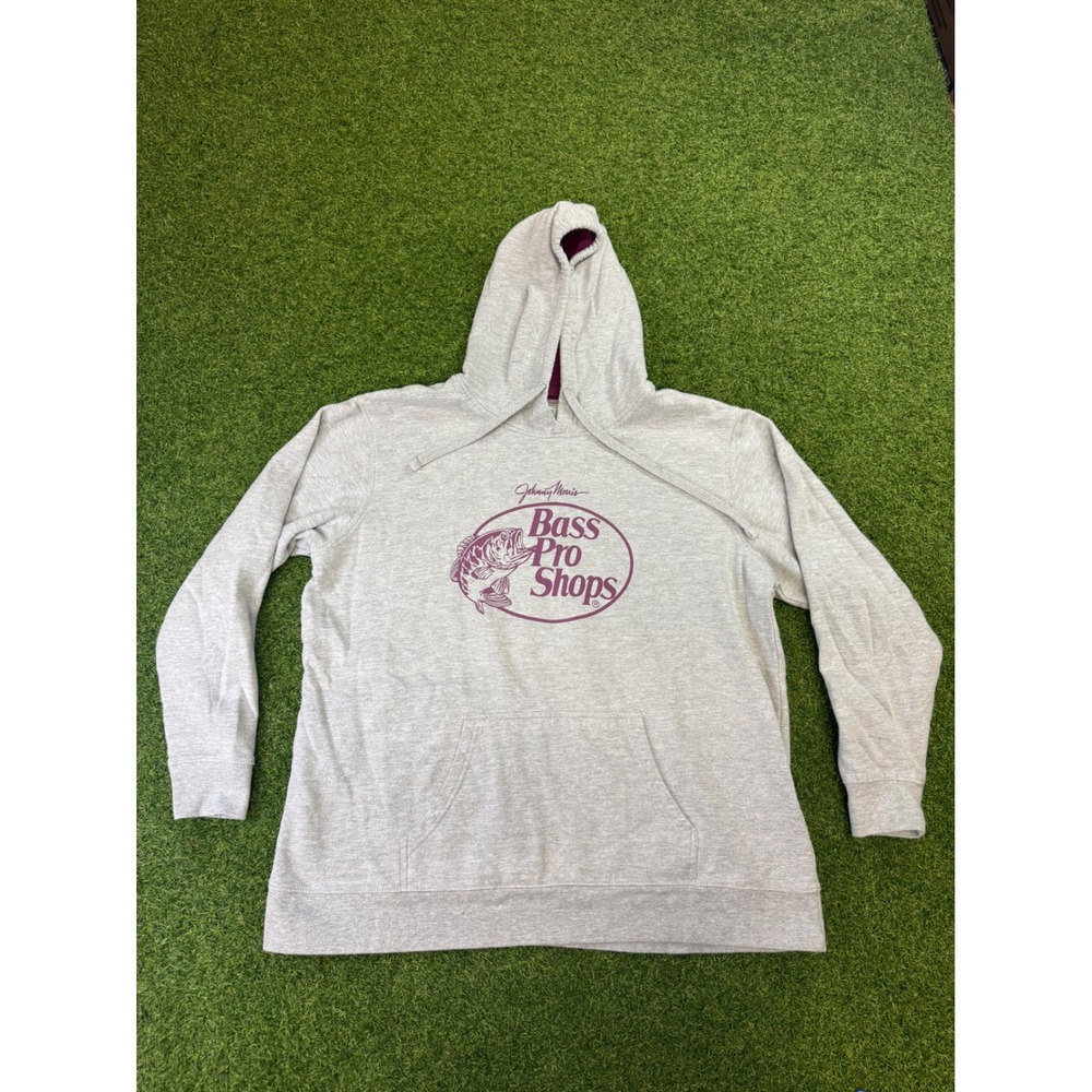 Bass Pro Shops Johnny Morris Graphic Hoodie Gray Maroon XL Mens Pullover Fleece